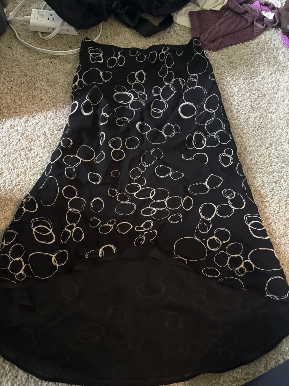 Vintage Black Midi Skirt with White Circle Print